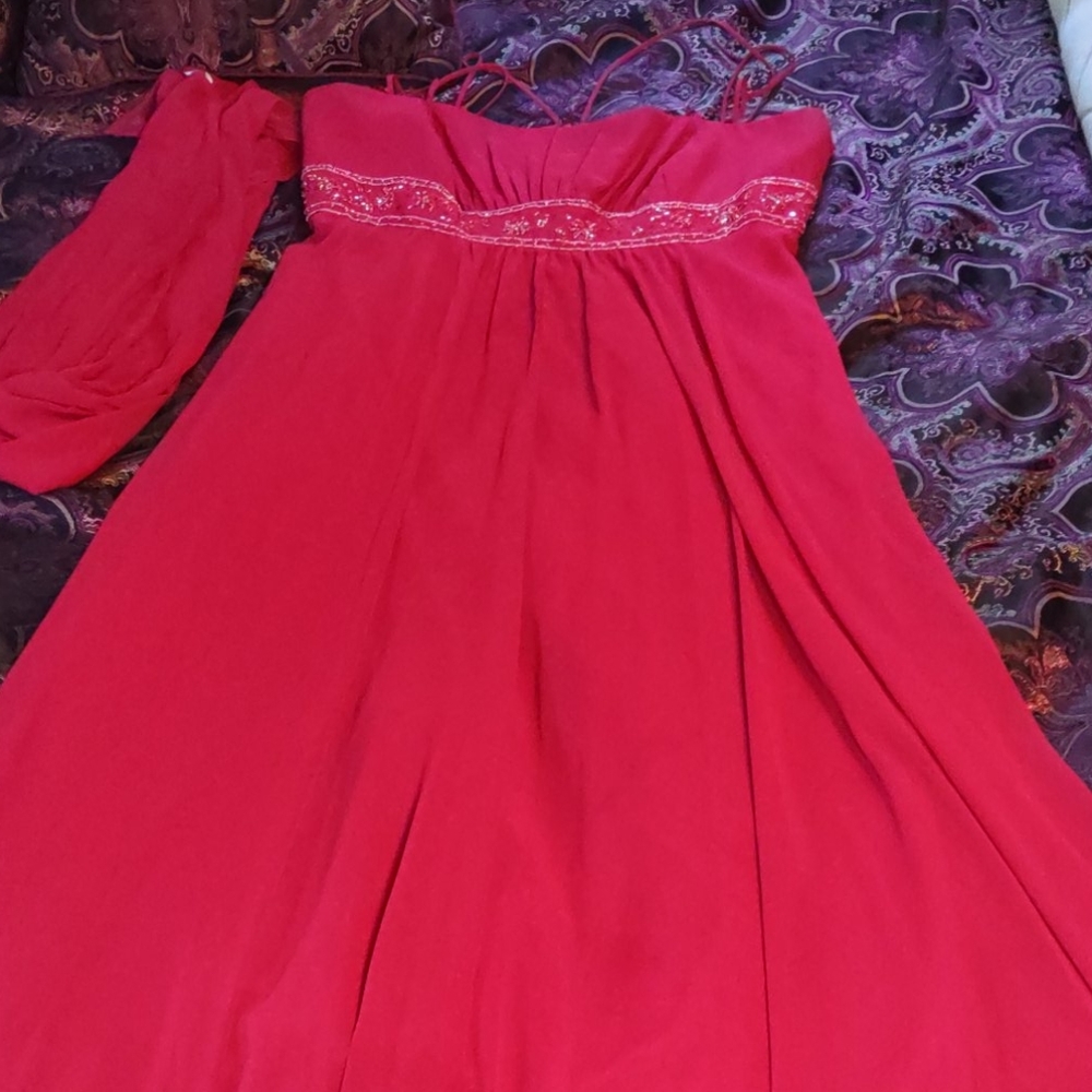 Red brides maids dress with matching scarf size 14